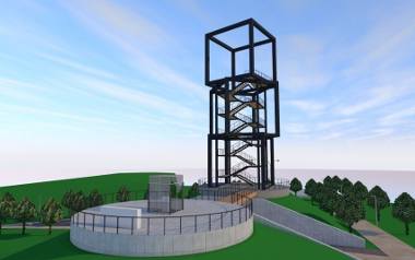 Wizualizacja wieży widokowej im. rtm. Witolda Pileckiego w Chełmku, której budowa ruszyła na wzgórzu Skała. Jej wysokość ma sięgać 30 metrów