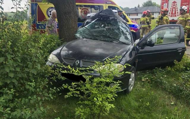 Wypadek na drodze wojewódzkiej nr 794 pod Krakowem. Samochód wpadł w drzewo. Są osoby poszkodowane i duże utrudnienia