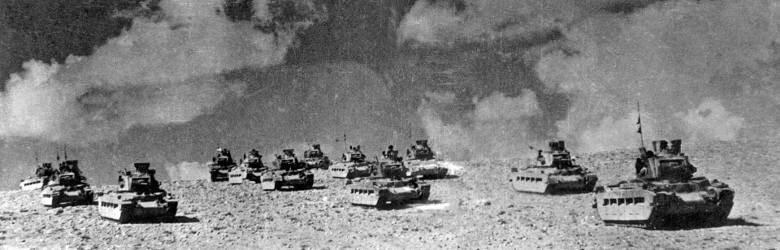 Alianckie czołgi pod Tobrukiem w 1942 r. Przygotowują się do ofensywy przeciwko Afrika Korps gen. Erwina Rommla
