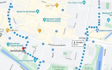 Trasa przejścia Marszu dla Jezusa we Wrocławiu. Mapa zablokowanej drogi.