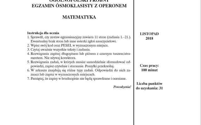 Egzamin ósmoklasisty z MATEMATYKI OPERON 2018: ARKUSZE, Zadania