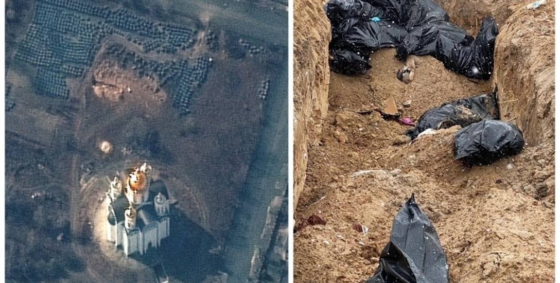 Po wycofaniu się rosyjskich żołnierzy z Buczy, odnaleziono masowy grób ofiar cywilnych. Jest on widoczny na zdjęciach satelitarnych.