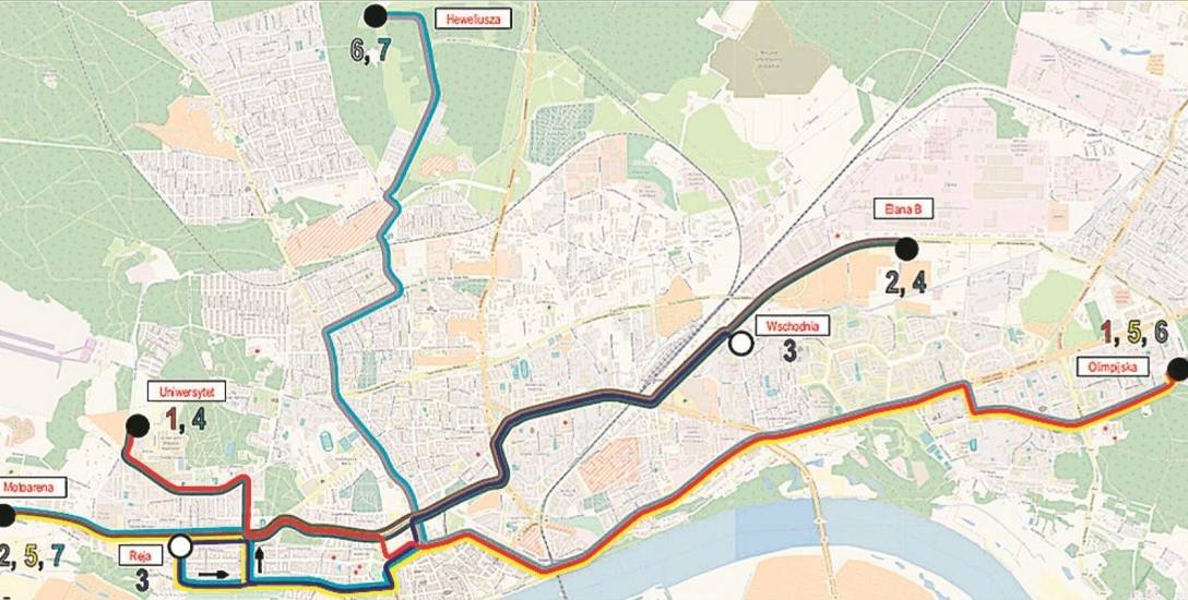 Tak wygląda wstępna propozycja sieci tramwajowej w Toruniu po doprowadzeniu torów do tzw. osiedla Jar.