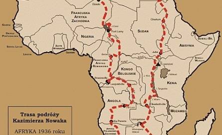 Mapa trasy Kazimierza Nowaka