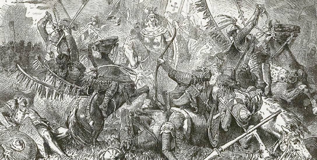 Krzyżacy w walce z Polakami i Litwinami, XIX-wieczna rycina Hermanna Vogl