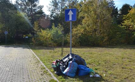 Czy ten znak drogowy przy trakcie do „Sosnowego ogrodu” wskazuje kierunek, w którym trzeba odwieźć śmieci?