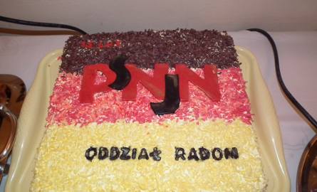 Tort z napisem „15 lat PSNJN Oddział Radom”, upieczony przez członka oddziału - Bernadetę Krupę.