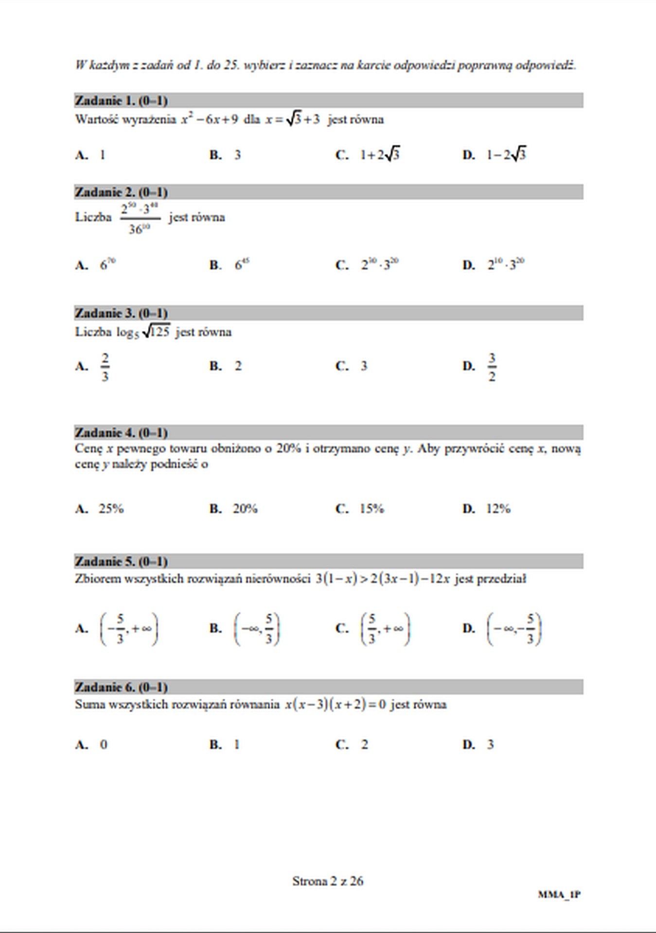 Matura z matematyki poziom podstawowy ARKUSZ CKE zobacz wszystkie