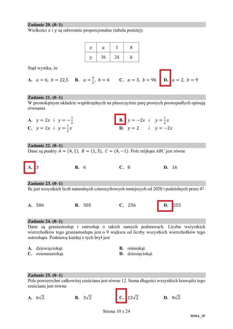 Matura poprawkowa matematyka 2020. ODPOWIEDZI, ROZWIĄZANIA ...