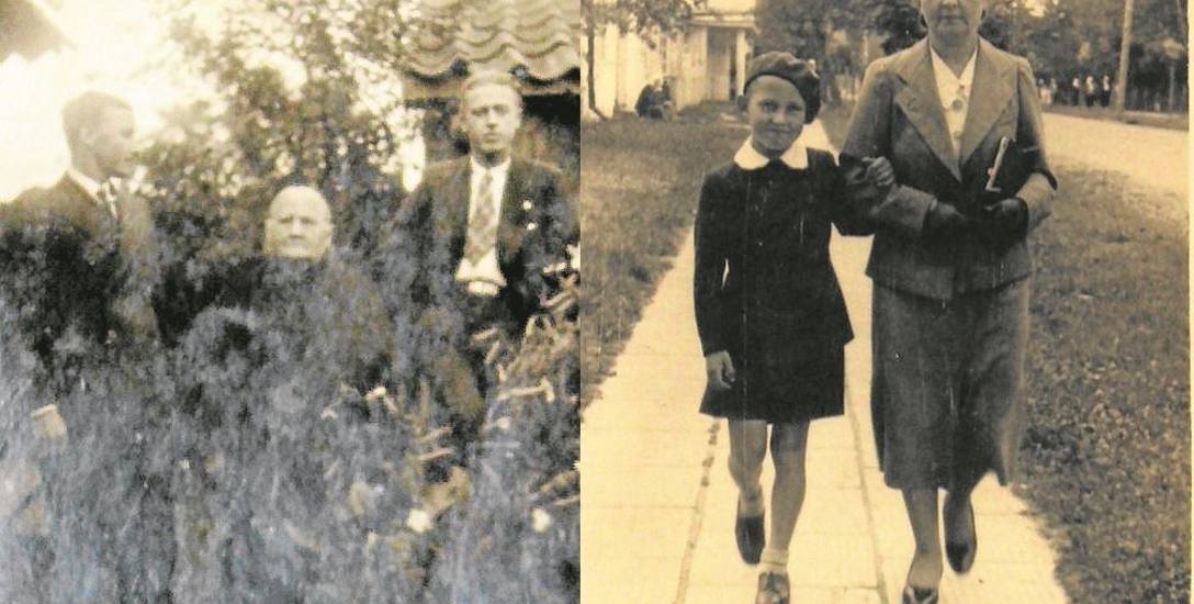 Zdjęcie z lewej:  stryjek Roman Tworkowski, babcia Maria Tworkowska i kolega stryjka (1937 r.). Z prawej: Zenek na spacerze z mamą w Druskienikach (1938