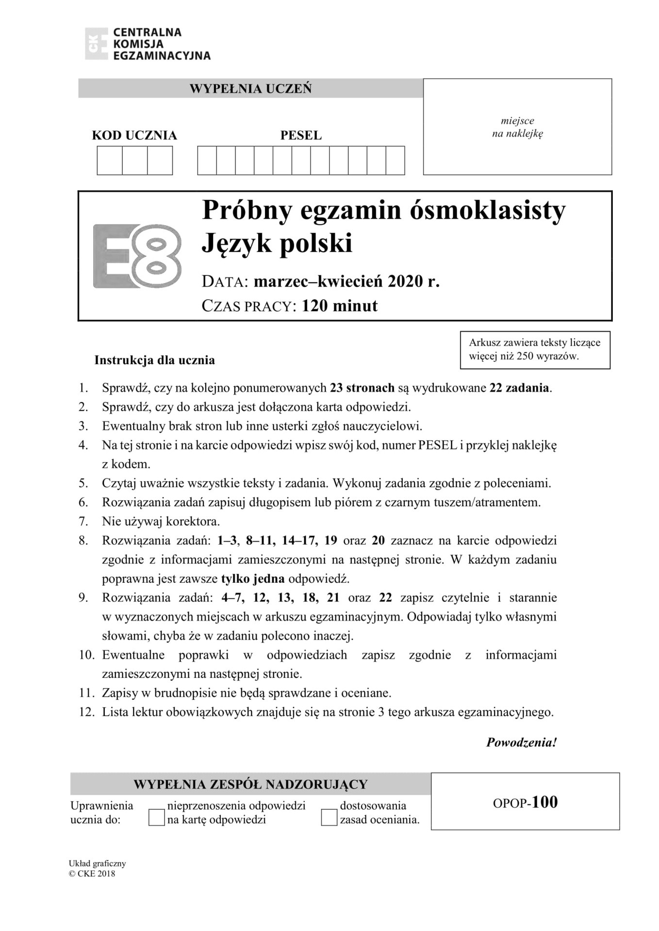 Próbny Egzamin Ósmoklasisty 2020 Cke J Polski Cke Oraz Oke Udostępniły Arkusze Z Egzaminu 9484