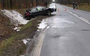 Na drodze relacji Stalowa Wola - Tarnobrzeg po zderzeniu z kia peugeot wpadł do rowu.
