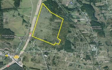 Mapa z zaznaczonym terenem - 70 hektarów - na którym SSE "Starachowice" planuje utworzyć Świętokrzyski Park Inwestycyjny.