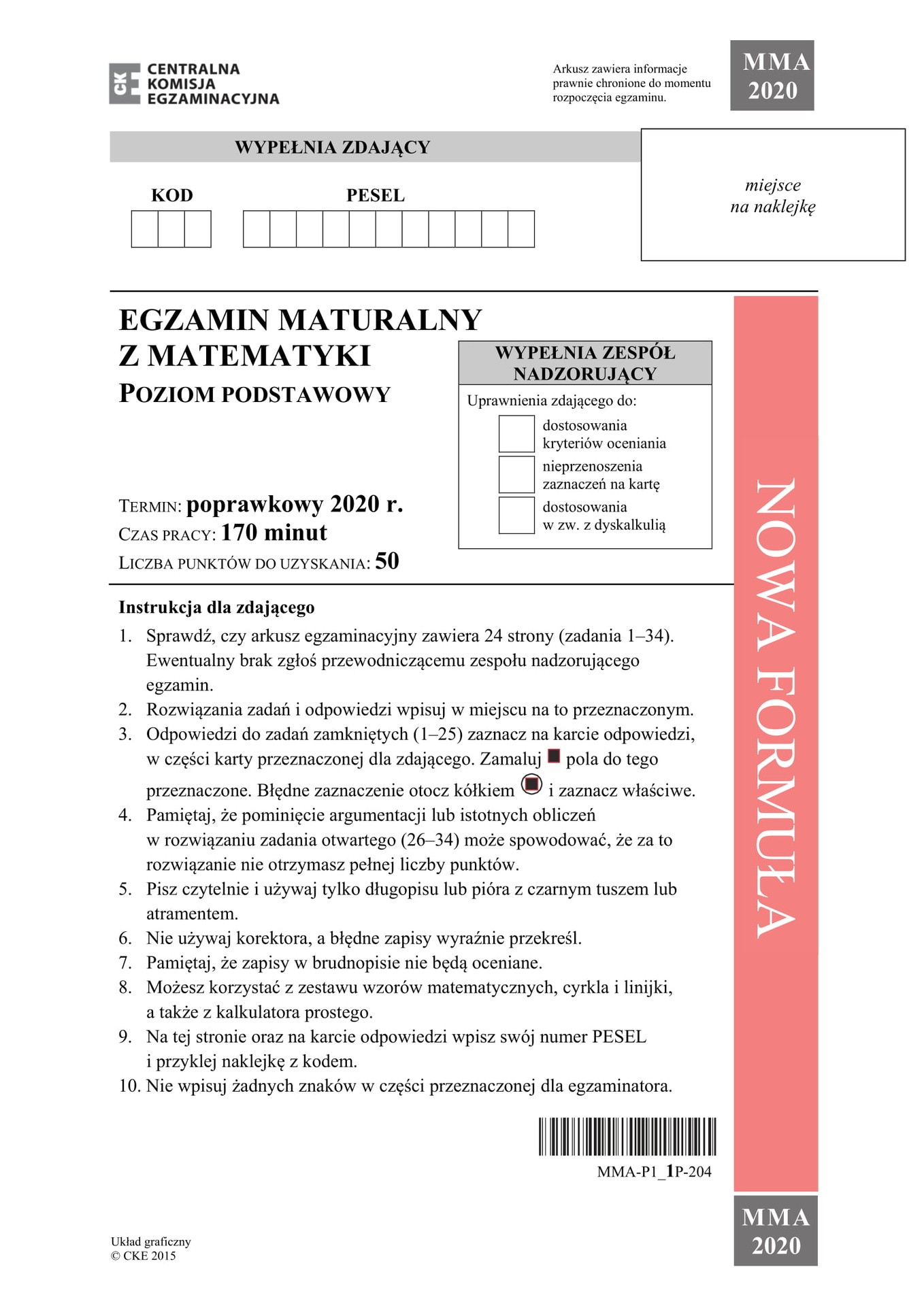 Matura poprawkowa 2020 matematyka. Arkusz pytań i ...