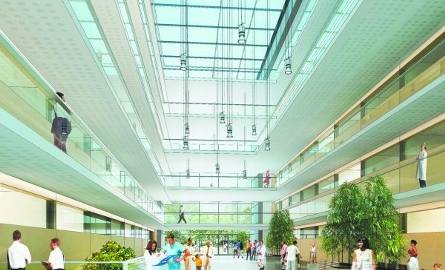 Tak będzie wyglądał główny hol szpitala. Dużo przestrzeni i dużo światła.