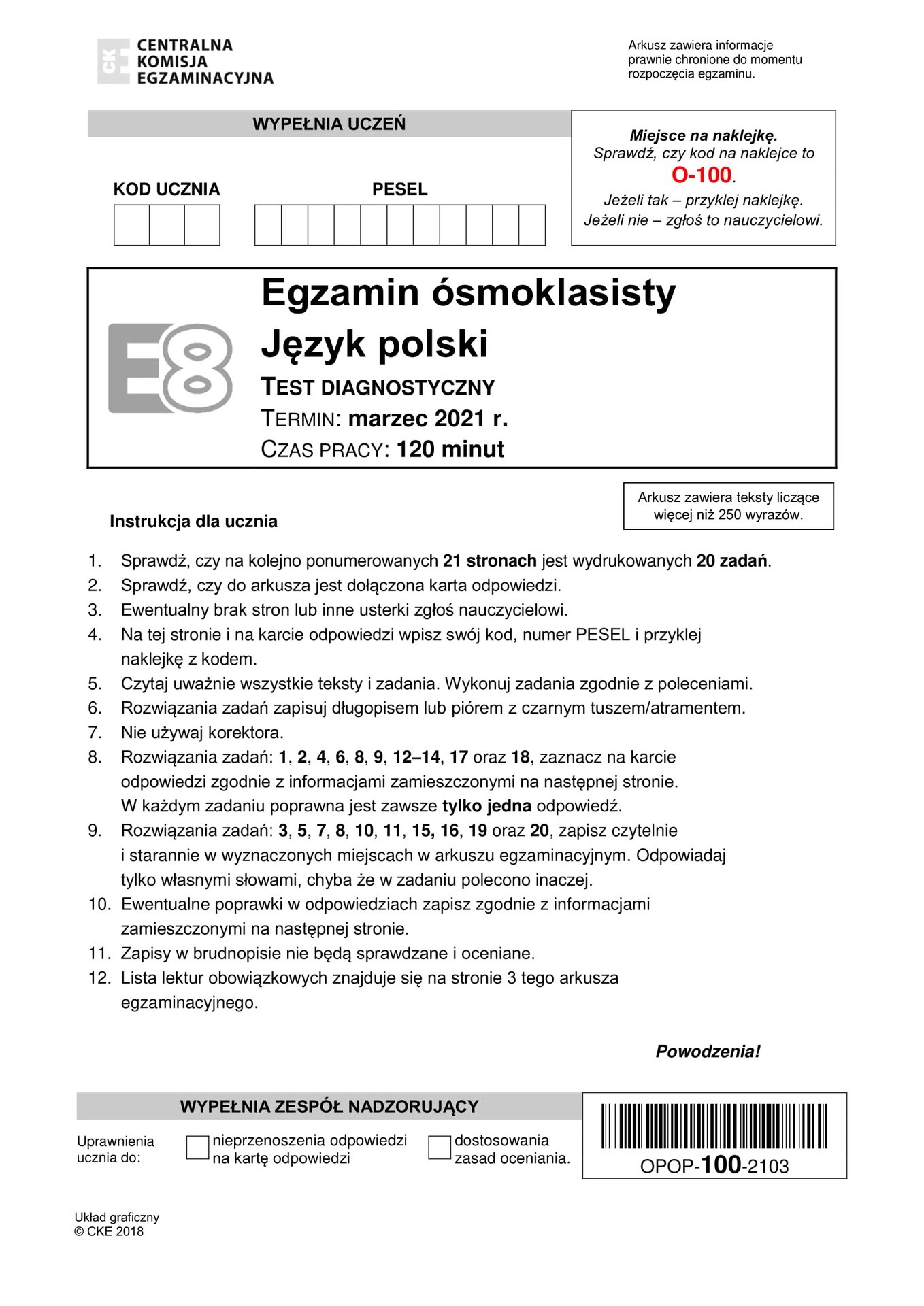 Język Polski Nowa Era Klasa 8 Próbny egzamin ósmoklasisty 2021. JĘZYK POLSKI. Arkusz CKE i odpowiedzi