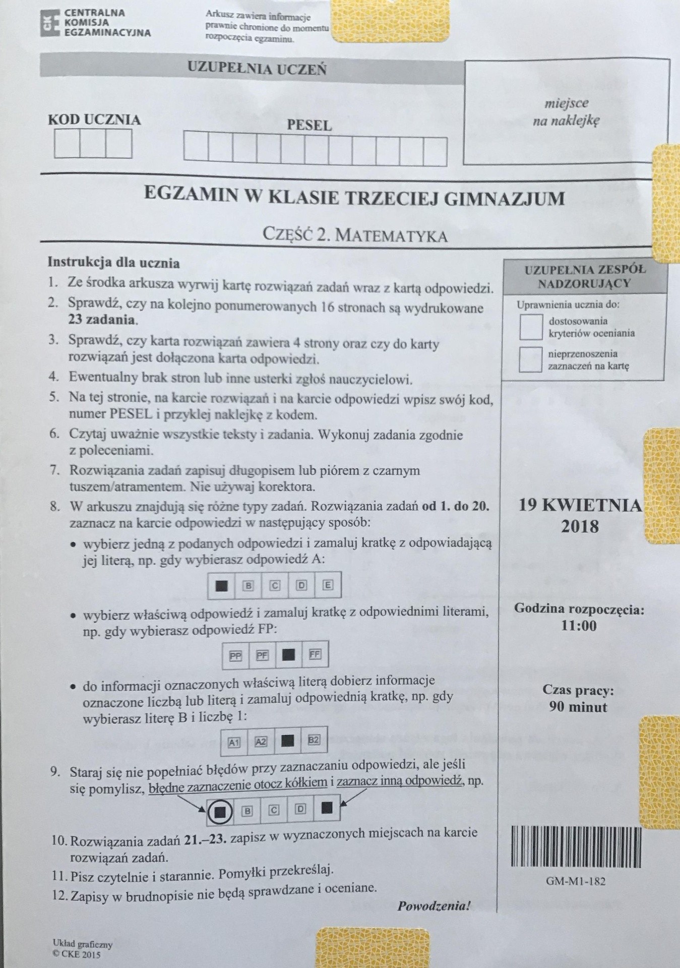 Egzamin gimnazjalny 2018 MATEMATYKA - odpowiedzi i arkusz pytań CKE w serwisie EDUKACJA [19.04 ...