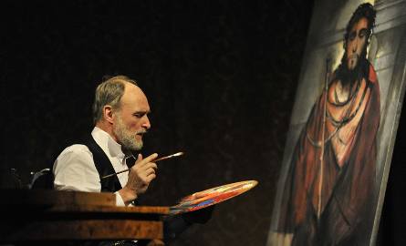 Janusz Łagodziński jako malarz Adam Chmielowski maluje swój słynny obraz Ecce homo.