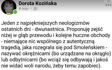 Screen wpisu Doroty Kozińskiej, opublikowany przez Polskie Radio