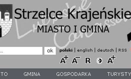 Strona internetowa gminy. Zmieniona kolorystyka, jest też kir.
