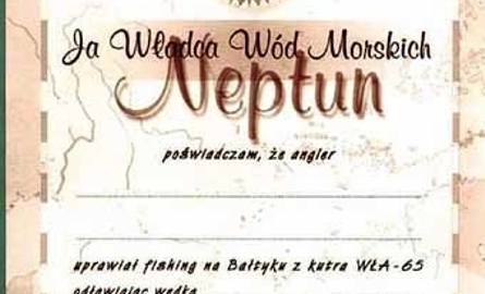Certyfikat podpisany przez samego Neptuna.