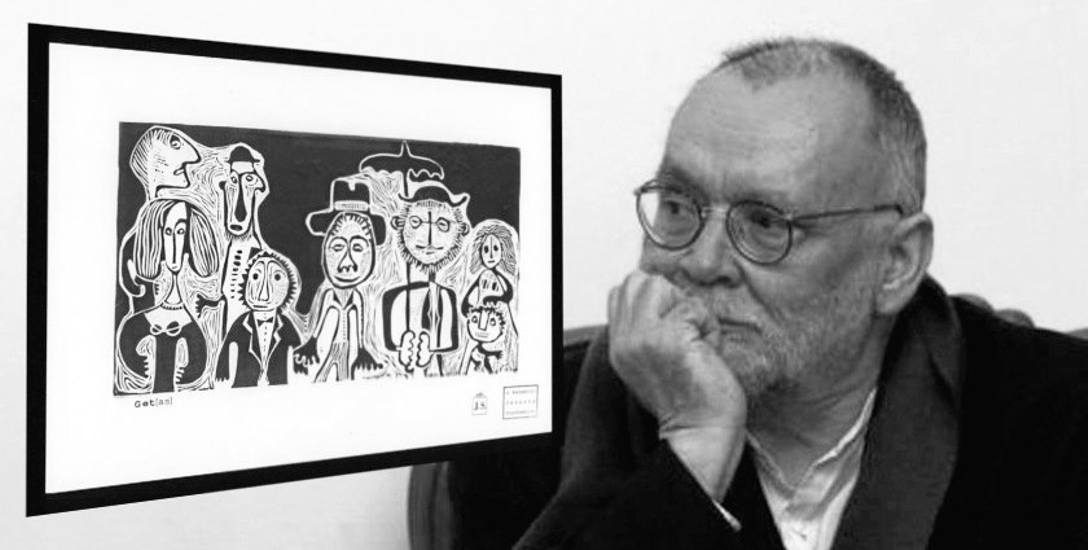 Eugeniusz Get-Stankiewicz i jedna z jego grafik. Artysta zmarł we Wrocławiu 10 kwietnia 2011 roku.