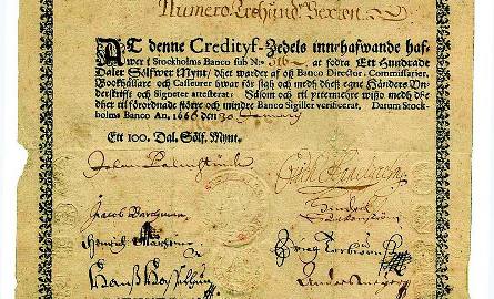 Jeden z pierwszych prawdziwnych banknotów świata- szwedzki talar. To właśnie potrzeba ułatwienia sobie przez Szwedów życia po wprowadzeniu- z konieczności-