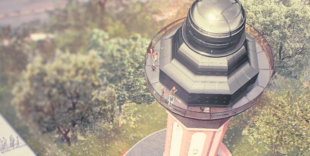 Wizualizacja wieży wodociągowej zamienionej na obserwatorium astronomiczne, projekt wykonali architekci z Warszawy