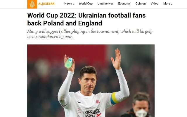 Al Jazeera: Podczas piłkarskich mistrzostw świata Ukraińcy będą kibicować Polsce i Anglii