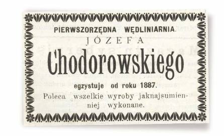 Reklama sklepu Józefa Chodorowskiego z 1912 roku
