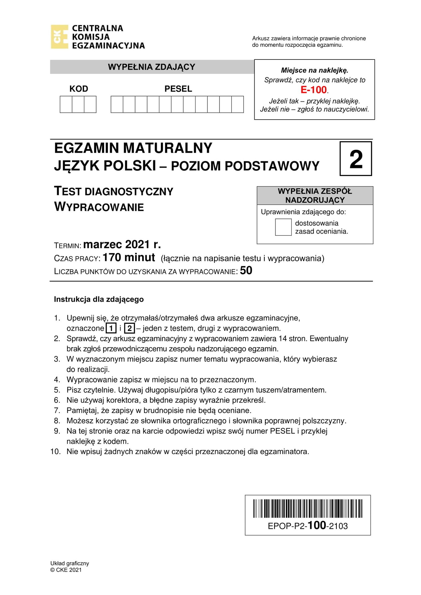 Matura próbna JĘZYK POLSKI CKE 3.03.2021. Odpowiedzi zaraz po