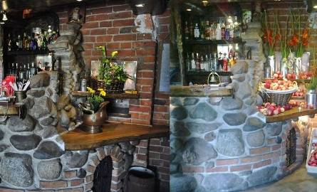 Tak prezentuje się komin, który jest centralnym punktem wystroju baru i wnętrza lokalu. Głównym elementem ozdobnym są tam jabłka. Na zdjęciu z lewej:
