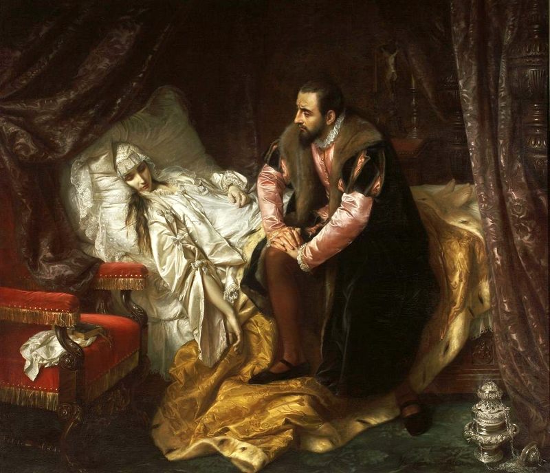 Dzieło Józefa Simmlera przedstawia śmierć żony Zygmunta Augusta. Która z żon króla została przedstawiona na obrazie?